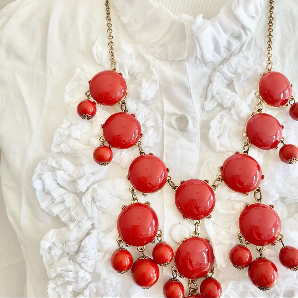 Red Bubble Stone Long Statement Necklace